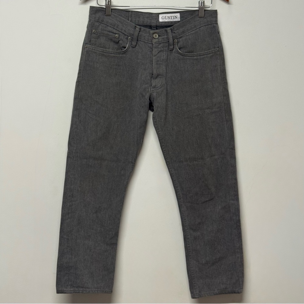 Gustin Jeans Mens 32 Gray Slim Fit Button Fly Raw Denim Jean Pants Made in USA